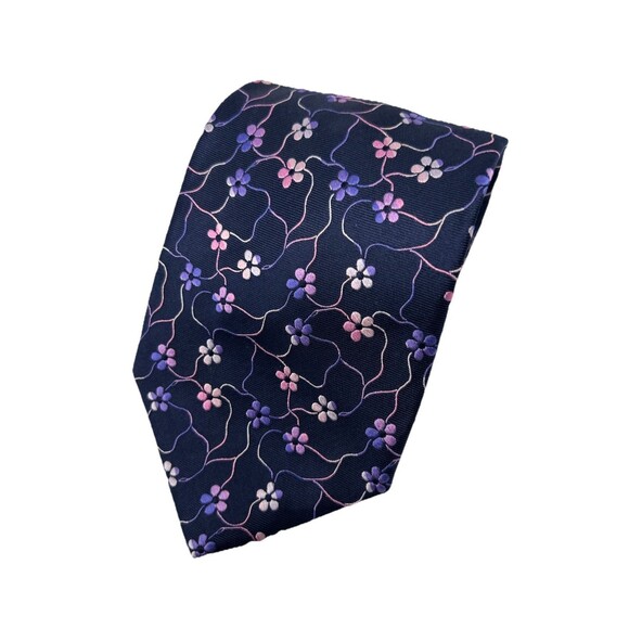 Dion Signature Men’s Blue Floral 100% Hand Crafted Silk Neck Tie  57.5" x 4" - Picture 2 of 8
